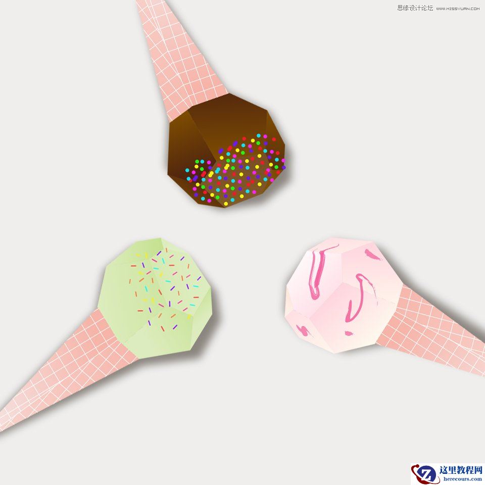 Illustrator绘制可爱的多边形纸艺效果雪糕