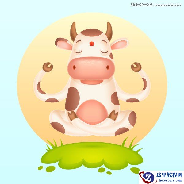 Illustrator绘制可爱的插画奶牛效果图