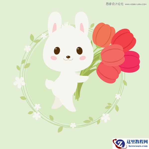 Illustrator绘制春季抱着花朵的小兔子