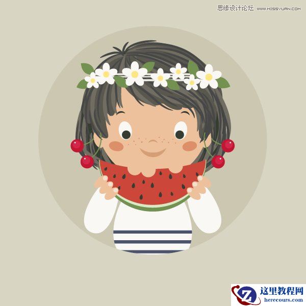 Illustrator绘制卡通风格的吃西瓜女孩教程