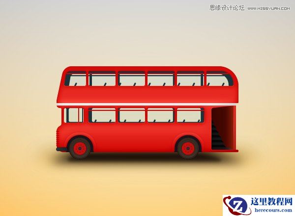 Illustrator绘制细节丰富的红色大巴车图标