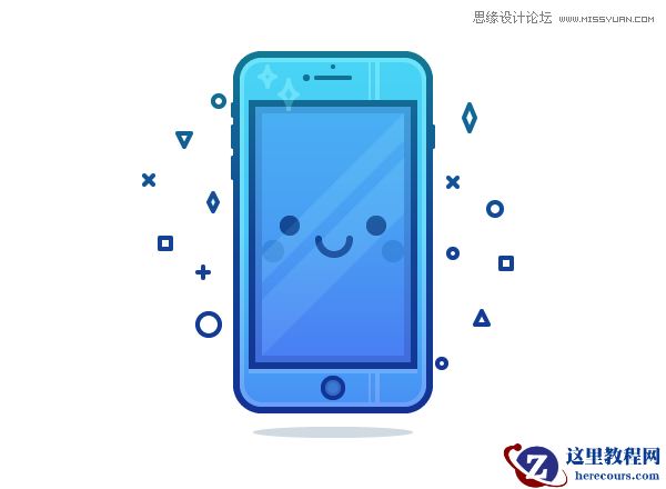 Illustrator绘制蓝色可爱的手机插画图标