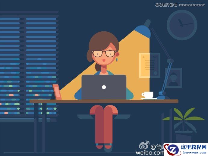 Illustrator绘制卡通风格的加班工作场景