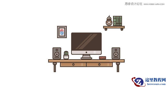Illustrator绘制复古风格的桌面插画教程