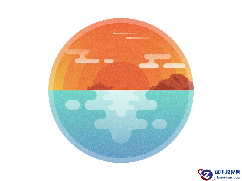 Illustrator绘制磨砂颗粒感的日落插图