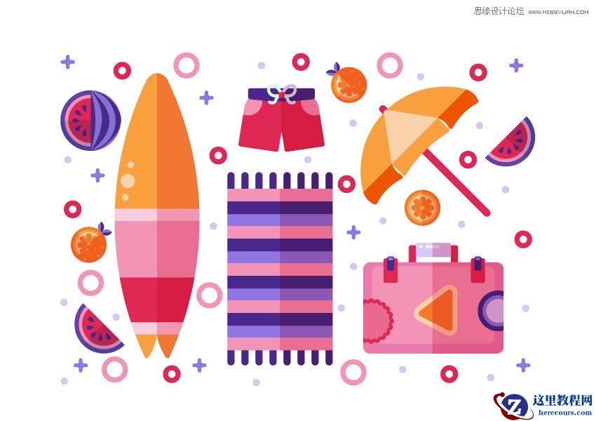 Illustrator绘制扁平化风格的夏季主题图标