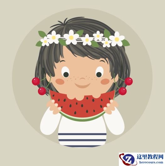 Illustrator绘制可爱的吃瓜女孩插画教程