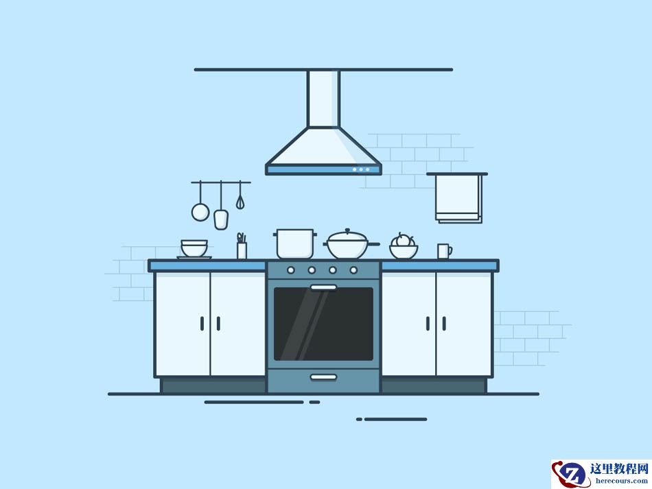 Illustrator绘制扁平化风格的厨房效果图