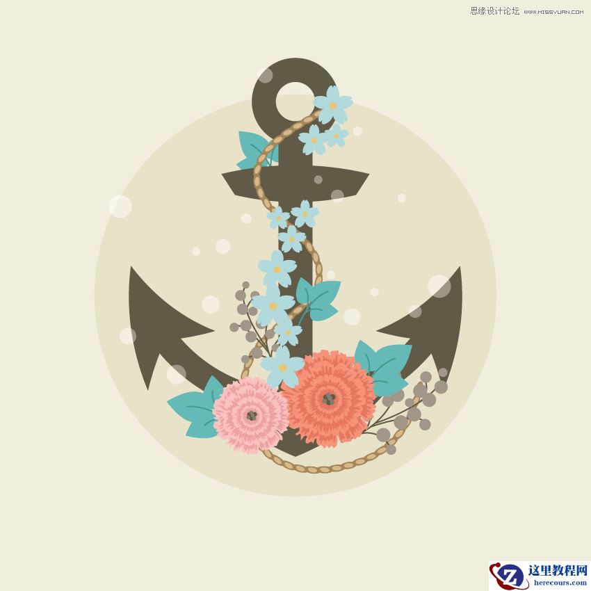 时尚船锚：AI绘制鲜花装饰的船锚图标