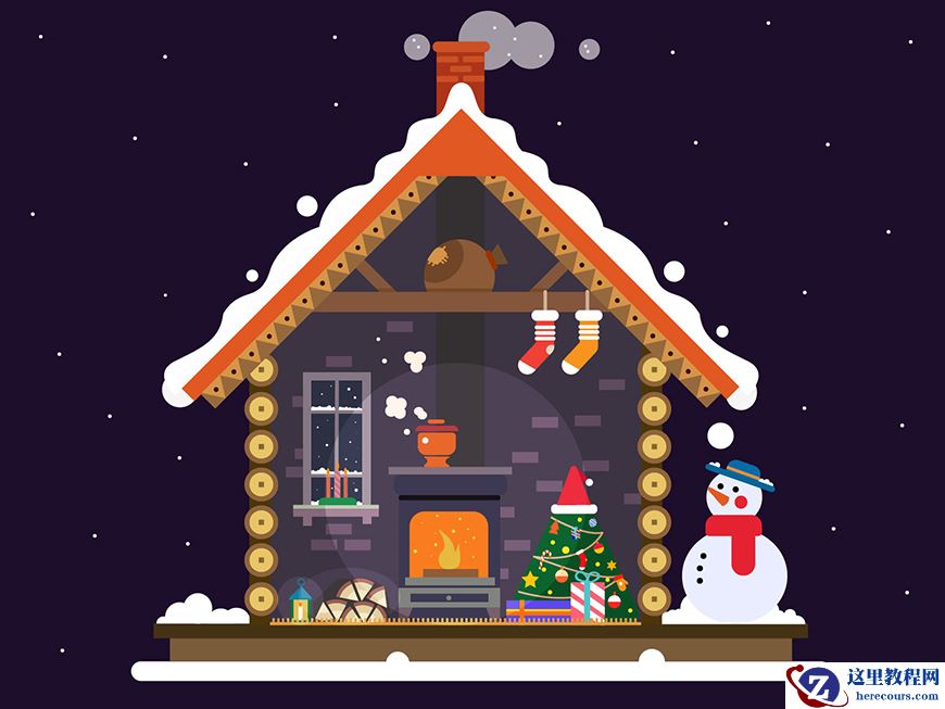 房屋插画：AI绘制圣诞节主题的房屋插画