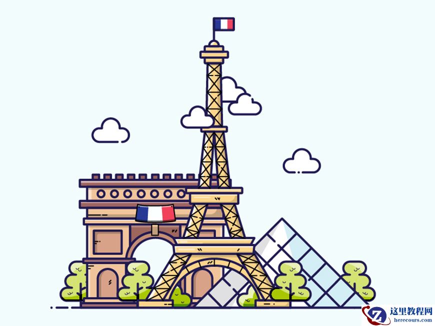 Illustrator制作卡通风格的法国建筑图