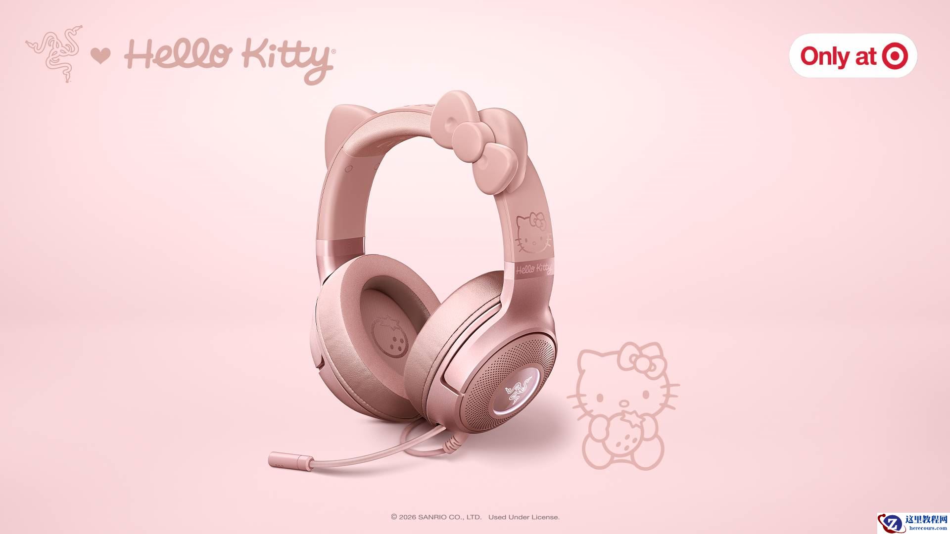 雷蛇推出玫瑰金特别款 Hello Kitty 联名北海巨妖萌猫版 V2 耳机