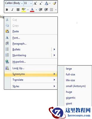 如何在Word 2007中使用同义词库？