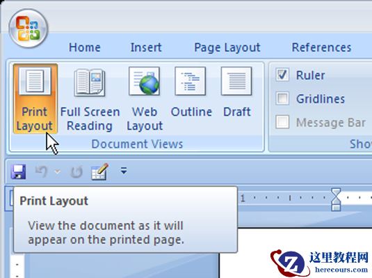 如何在Word 2007中使用打印布局和草稿视图？