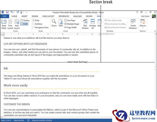 如何在Word 2013中插入分节符？