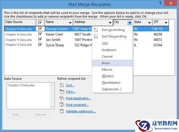 如何在Word 2013中过滤合并数据源？