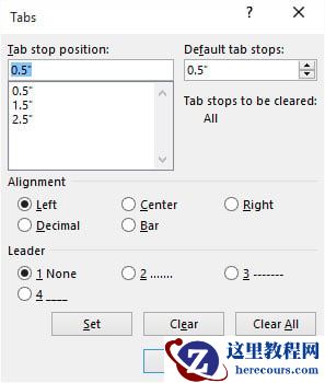 如何使用选项卡对话框在Word 2016中设置选项卡？