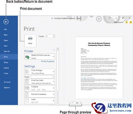 如何在Word 2016中打印之前预览文档？