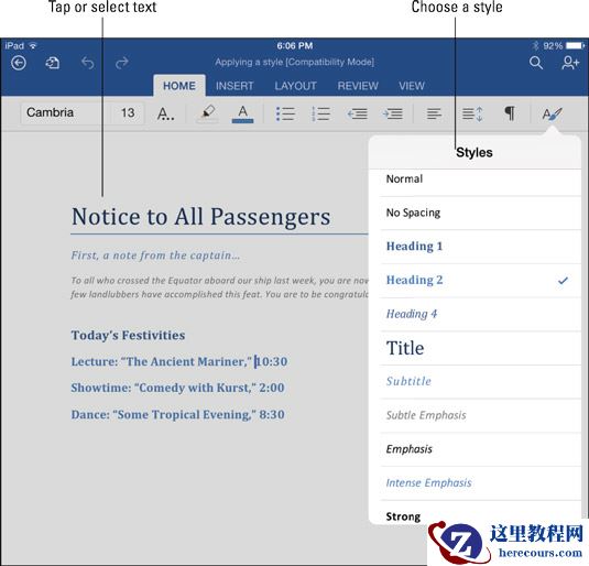 如何在iPad上的Word中应用样式？