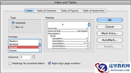 如何在Mac的Word 2011中创建索引？