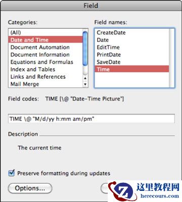 Mac的Word 2011：将字段添加到文档？