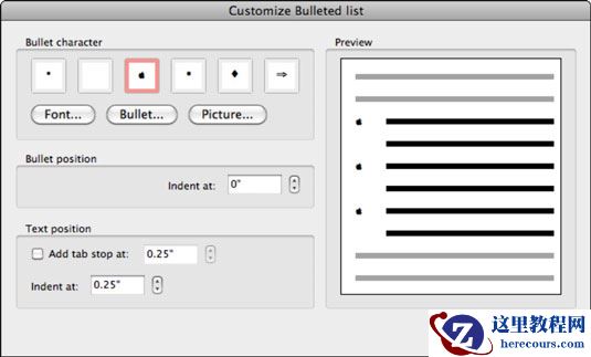 如何在Mac的Word 2011中自定义项目符号？