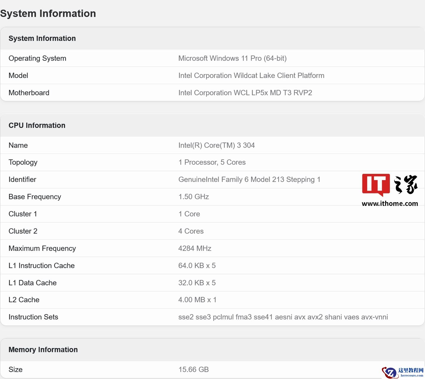 1+4 核，英特尔酷睿 3 304 处理器现身基准测试