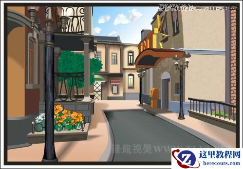 CorelDRAW绘制街道场景教程之欧洲小镇