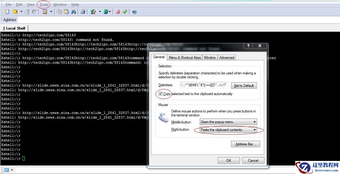 Xshell远程管理MySQL服务器如何实现选择自动复制以及右键自动粘贴的设置!