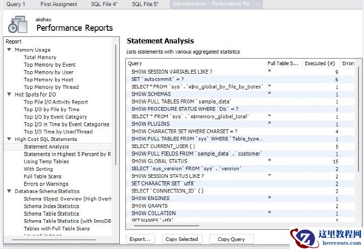 Mysql Workbench 中的性能报告控件