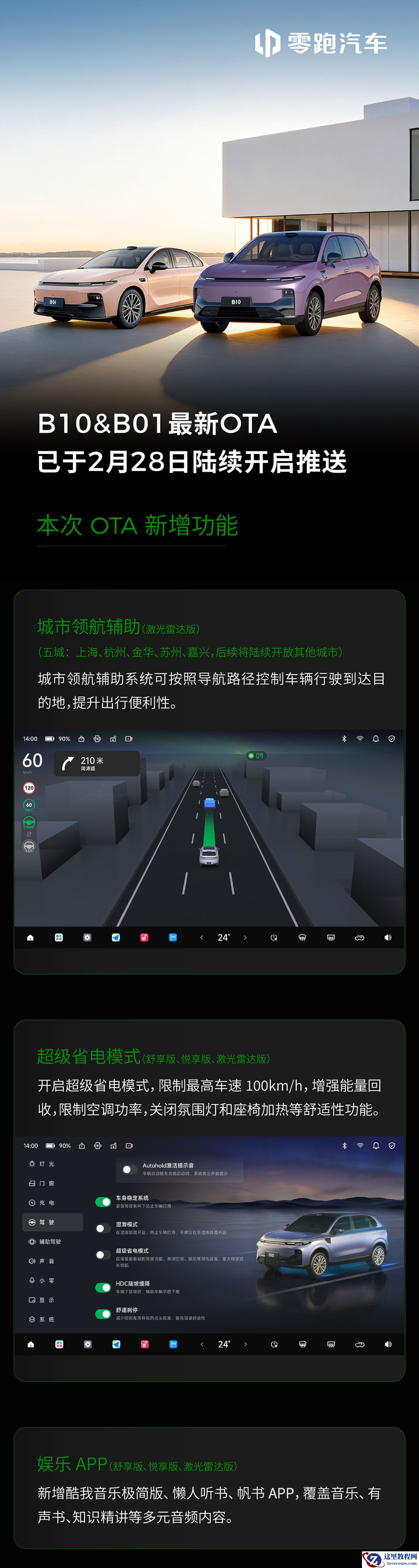 零跑 B10&B01、2026 款 C10&C16 汽车 OTA 新增城市领航辅助功能，首批支持五个城市