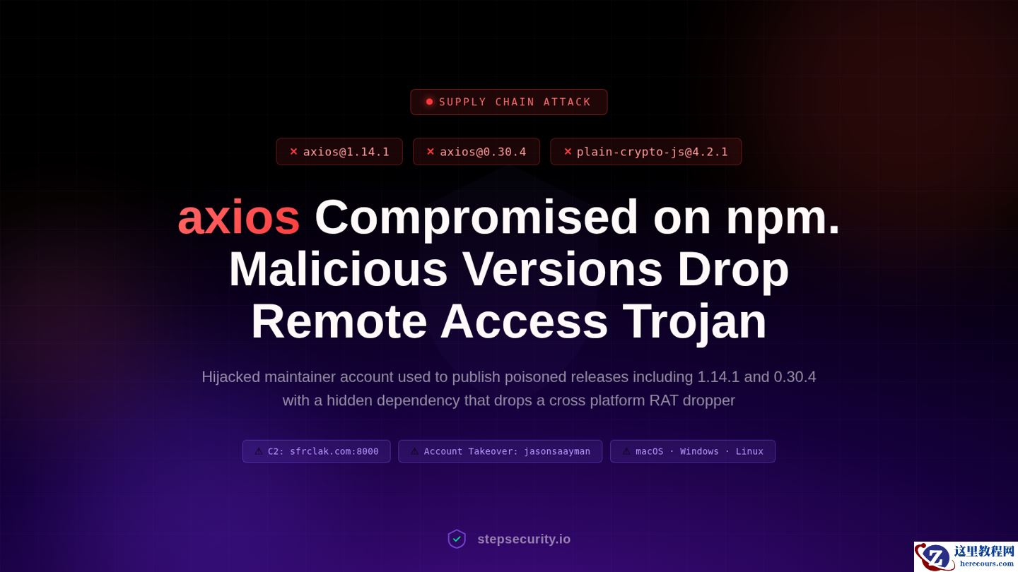 主流 JavaScript 库 Axios 遭劫持，npm 被恶意注入远程控制木马
