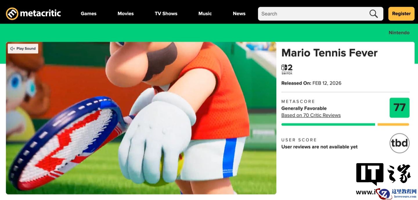 任天堂 Switch 2 游戏《马力欧网球：狂热》明日发售，IGN 7 分“多人模式出色、单人体验欠佳”