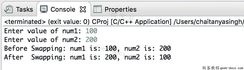 C 程序 使用指针交换两个数字