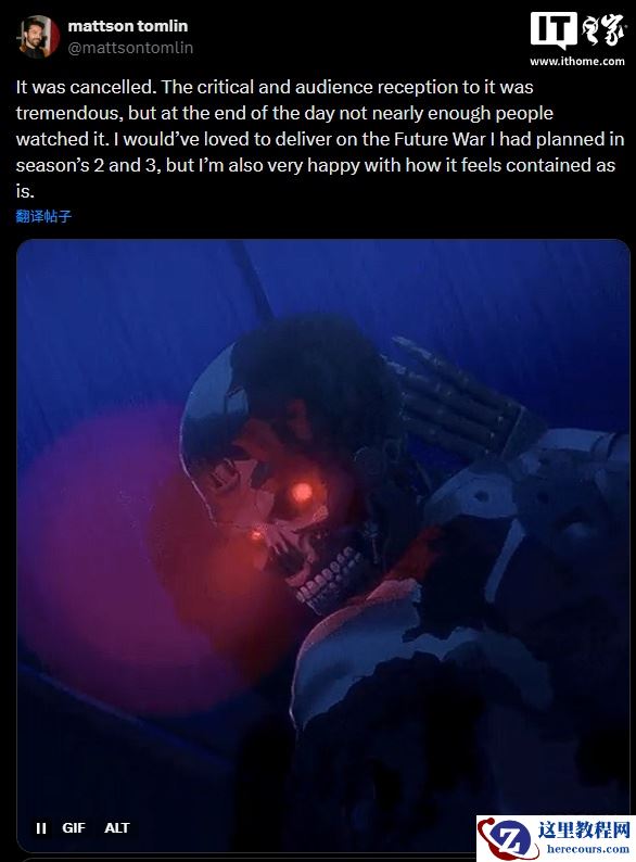 网飞动画剧集《终结者：零》确认取消第二季：豆瓣评分 5.5，没多少人看